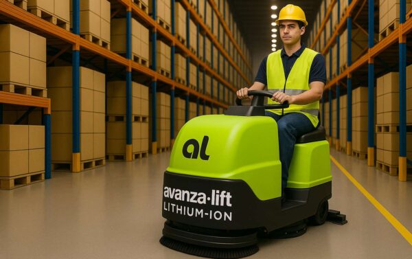 Limpieza de piso industrial con equipos Nilfisk en almacén de Tecate