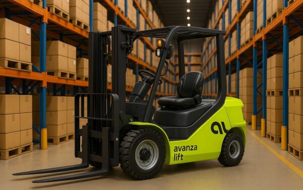 Montacargas eléctrico AvanzaLift descargando pallets en almacén