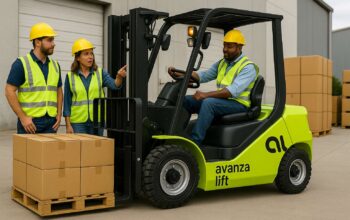 Montacargas electrico en ensenada Montacargas eléctrico de litio AvanzaLift operando en almacén de Tijuana con capacidad de 5,000 lbs