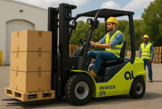 Montacargas eléctrico AvanzaLift descargando pallets en almacén