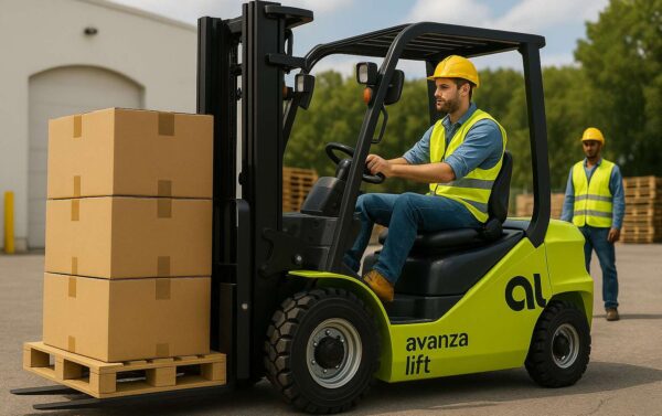 Montacargas eléctrico AvanzaLift descargando pallets en almacén